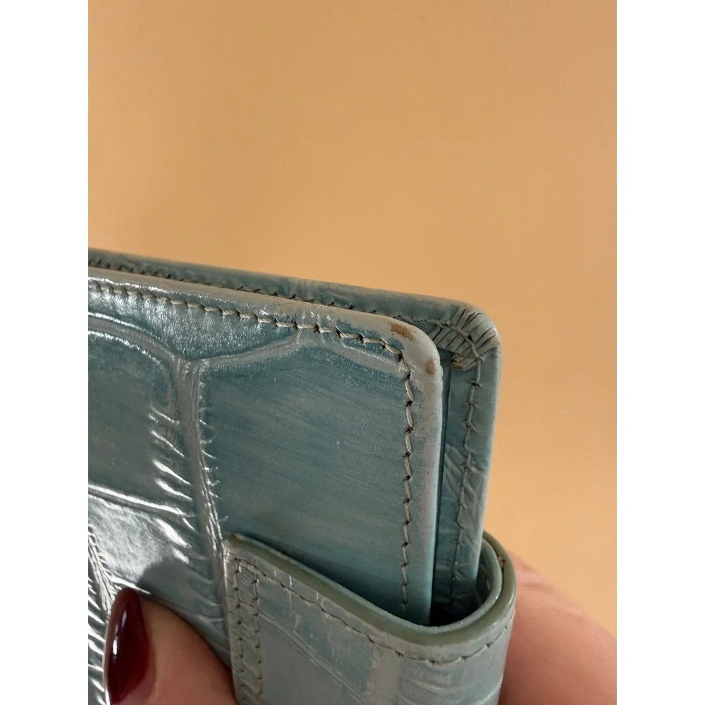 Roberta Di Camerino VTG Aqua Croc Emboss Leather Wallet Gold Trompe-L'oiel Italy